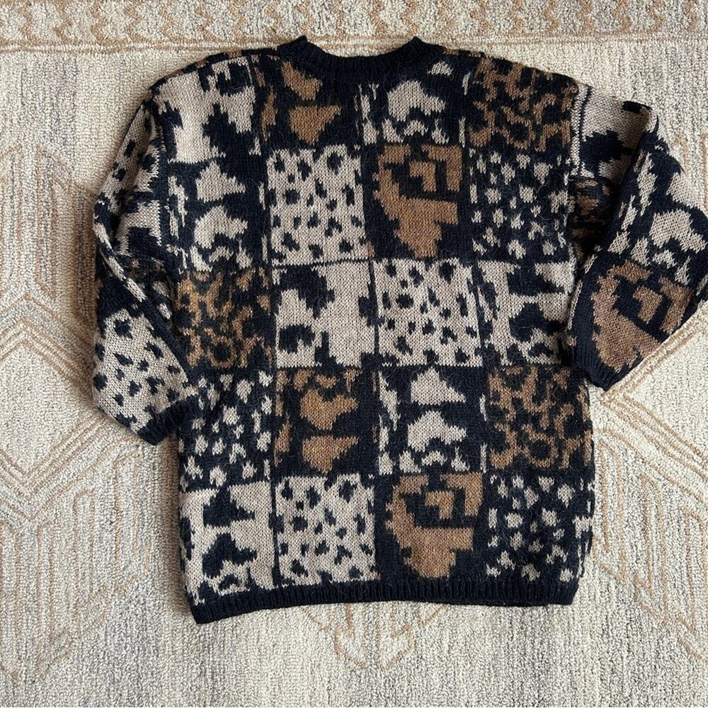 Vintage Mohair Leopard Sweater Grunge 90s Fuzzy Oversized L - Picture 9 of 12